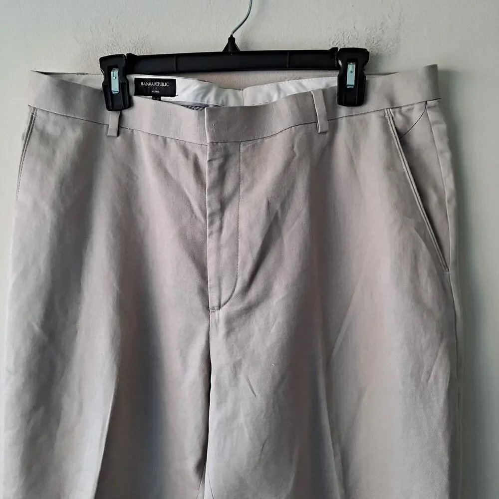 Banana Republic Tailored Linen Blend Trousers Dress Pants Khaki Mens Size 36x32